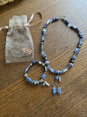 Blue and White Delft-Style Necklace, Bracelet & Earring Set